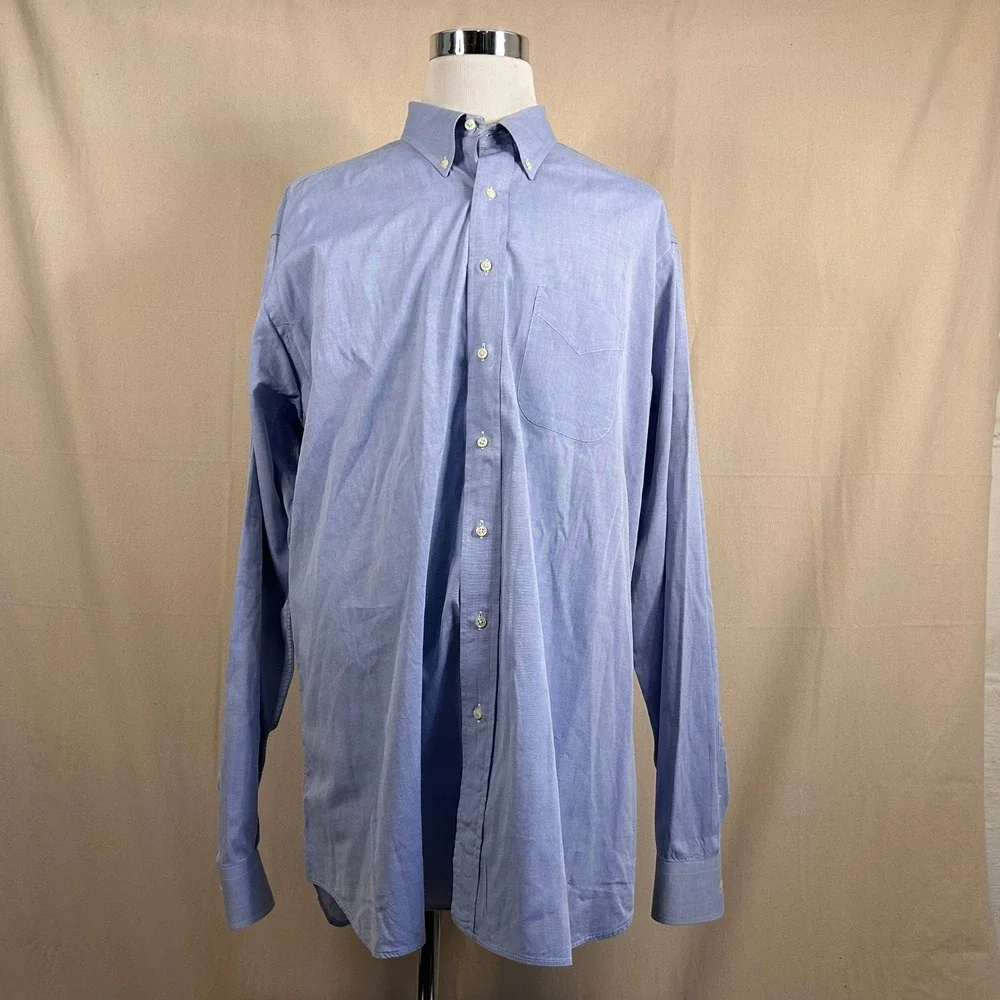 Gitman Bros 18.5 40 Tall Vintage Pinpoint Oxford Dress Shirt Blue Solid Cotton